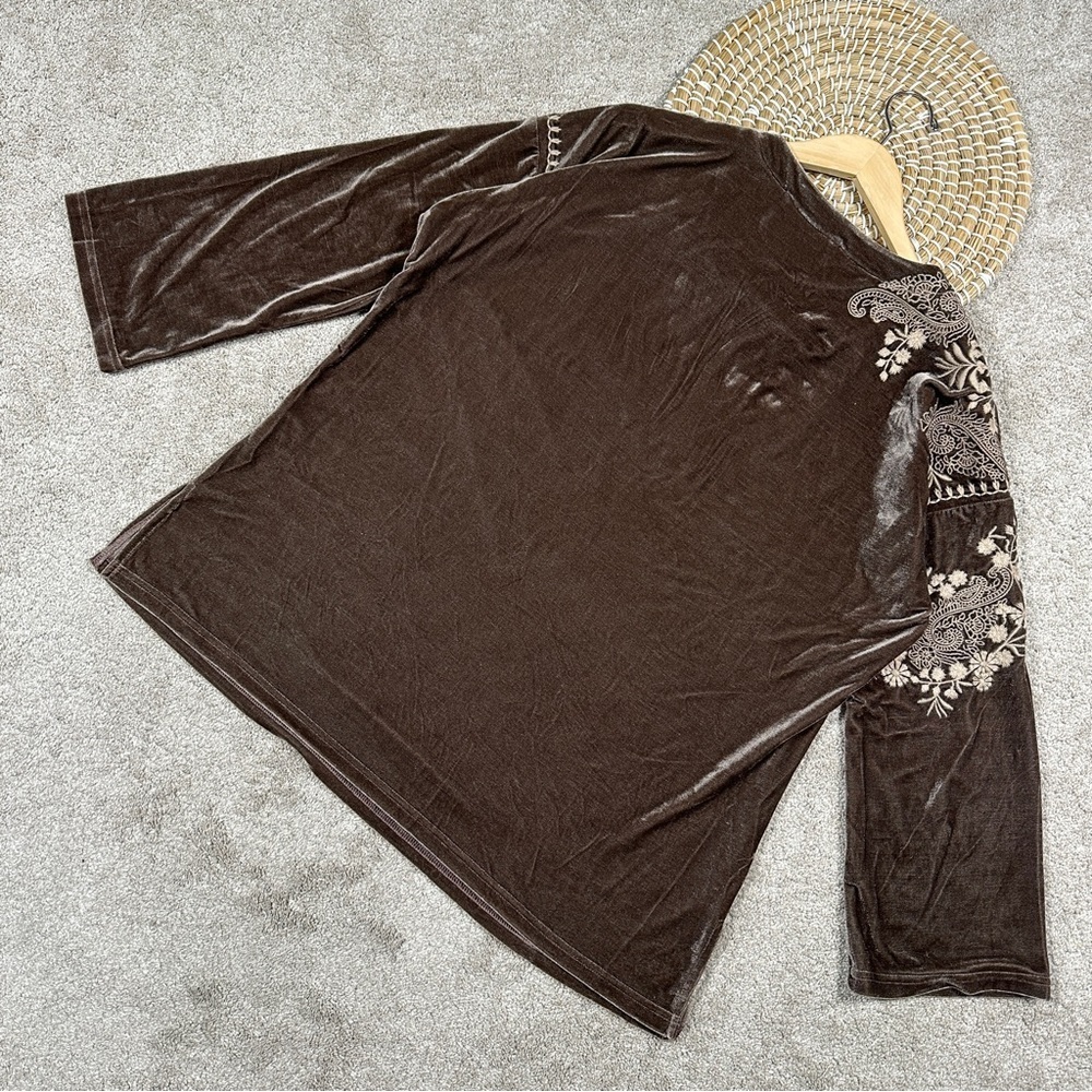 Paparazzi Embroidered Velvet Western Blouse Tunic Top Boho Whimsigoth in Brown L - Picture 7 of 13
